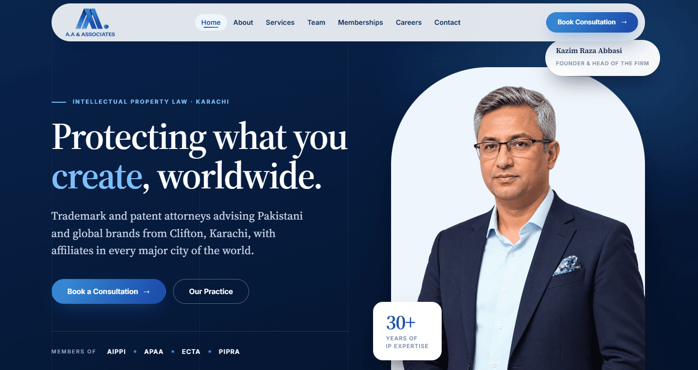 A.A & Associates – Premium IP Law Firm Platform & Custom CMS — main view of the delivered platform